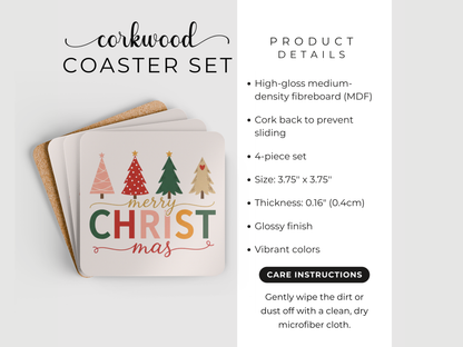 Corkwood coaster set with Christmas design on a white background