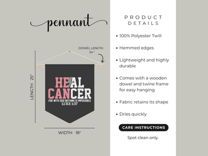 Pennant product details with text and dimensions on a gray background