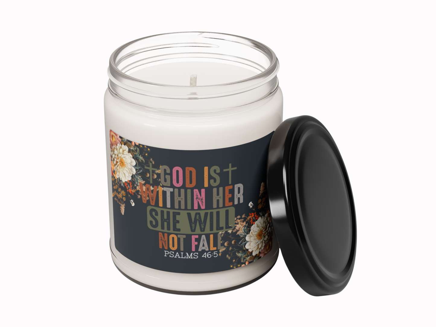 Candle in a jar with a motivational quote on a white background