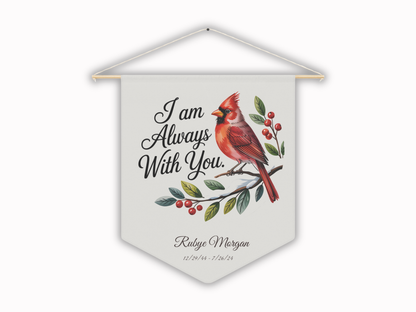 Decorative wall hanging with a cardinal bird and text on a white background