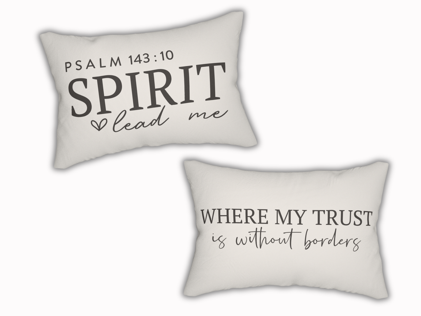 Two pillows with motivational phrases on a white background