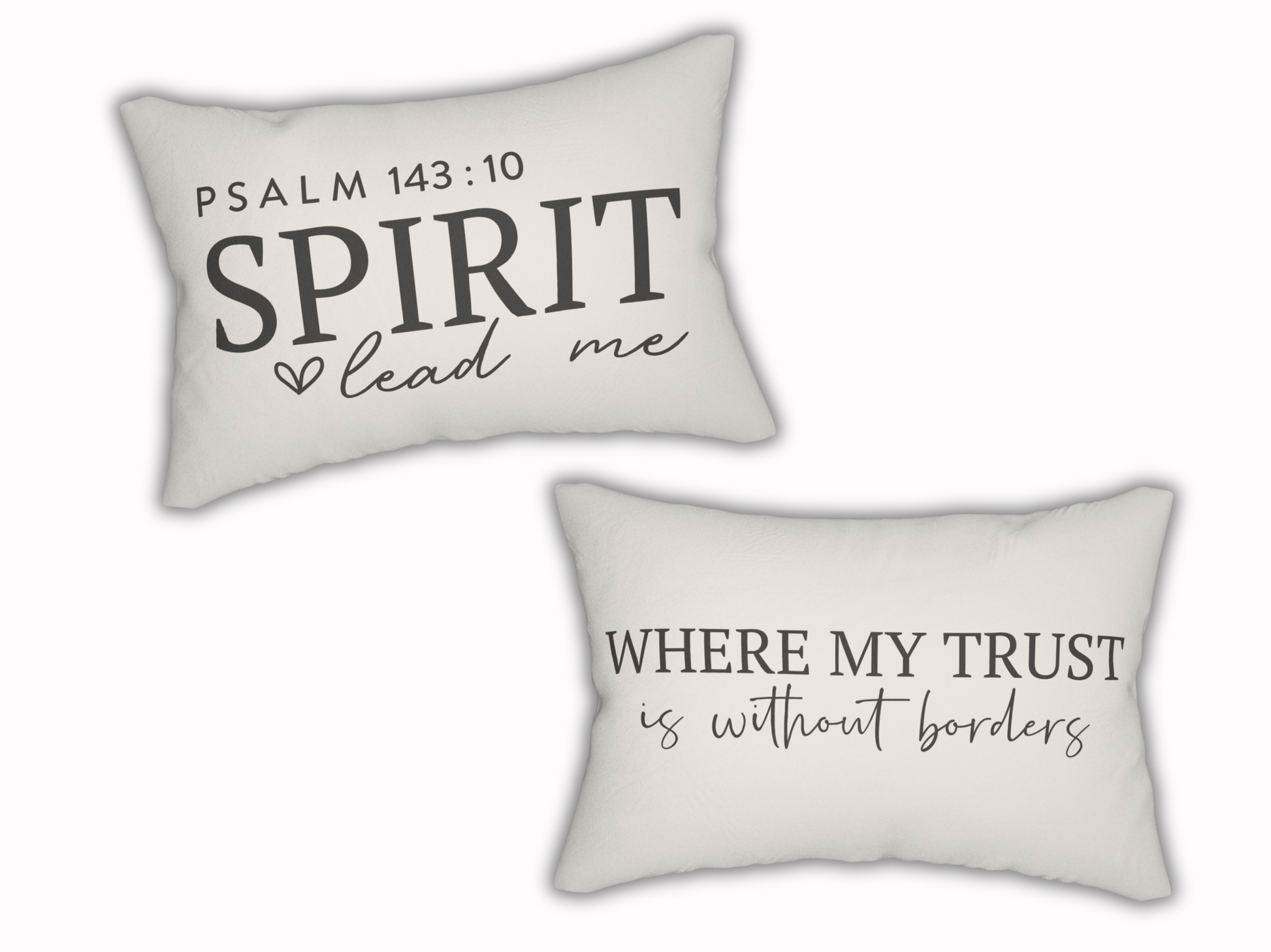 Two pillows with motivational phrases on a white background