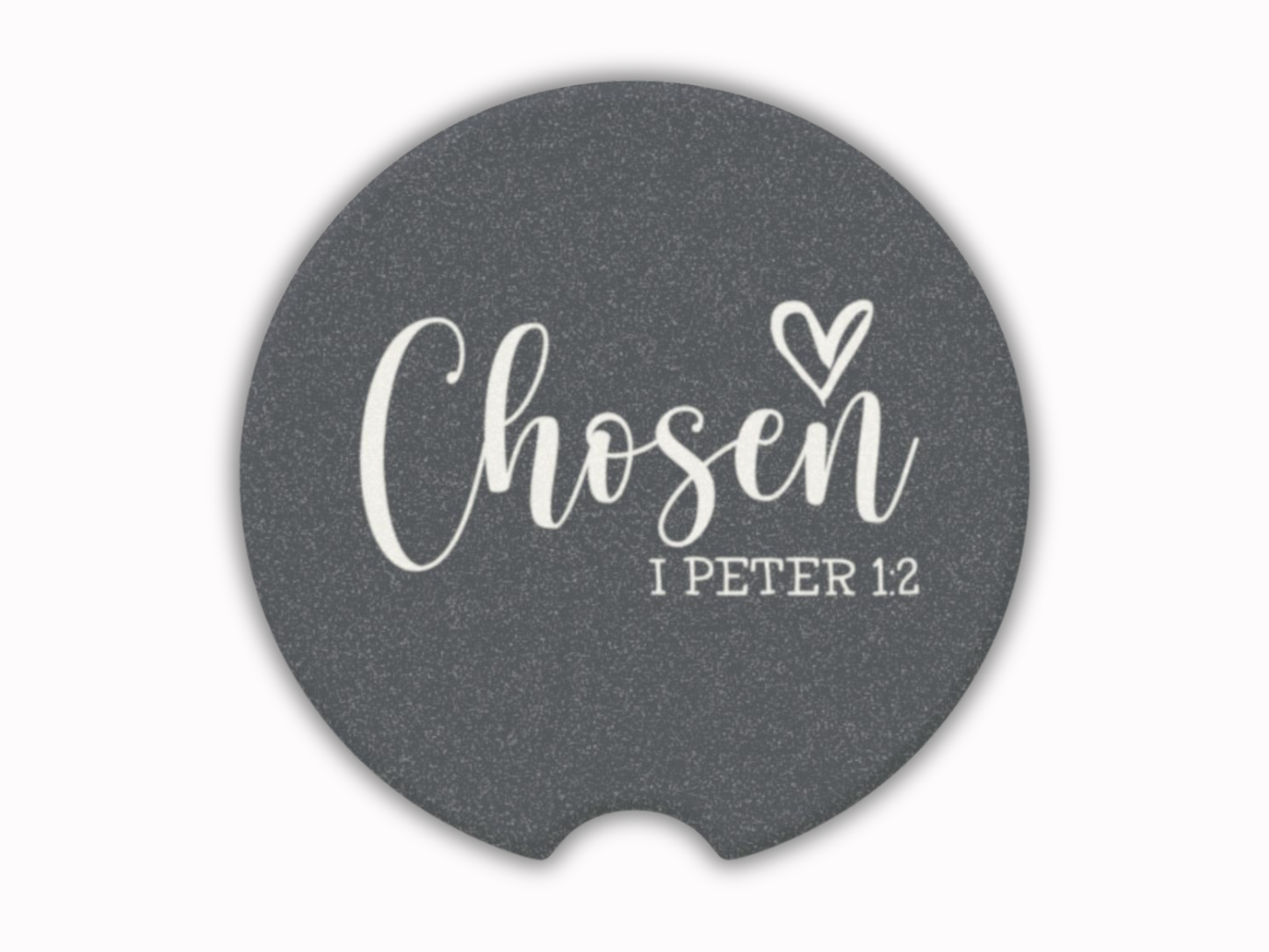Navy coaster with 'Chosen I Peter 1:2' text on a white background