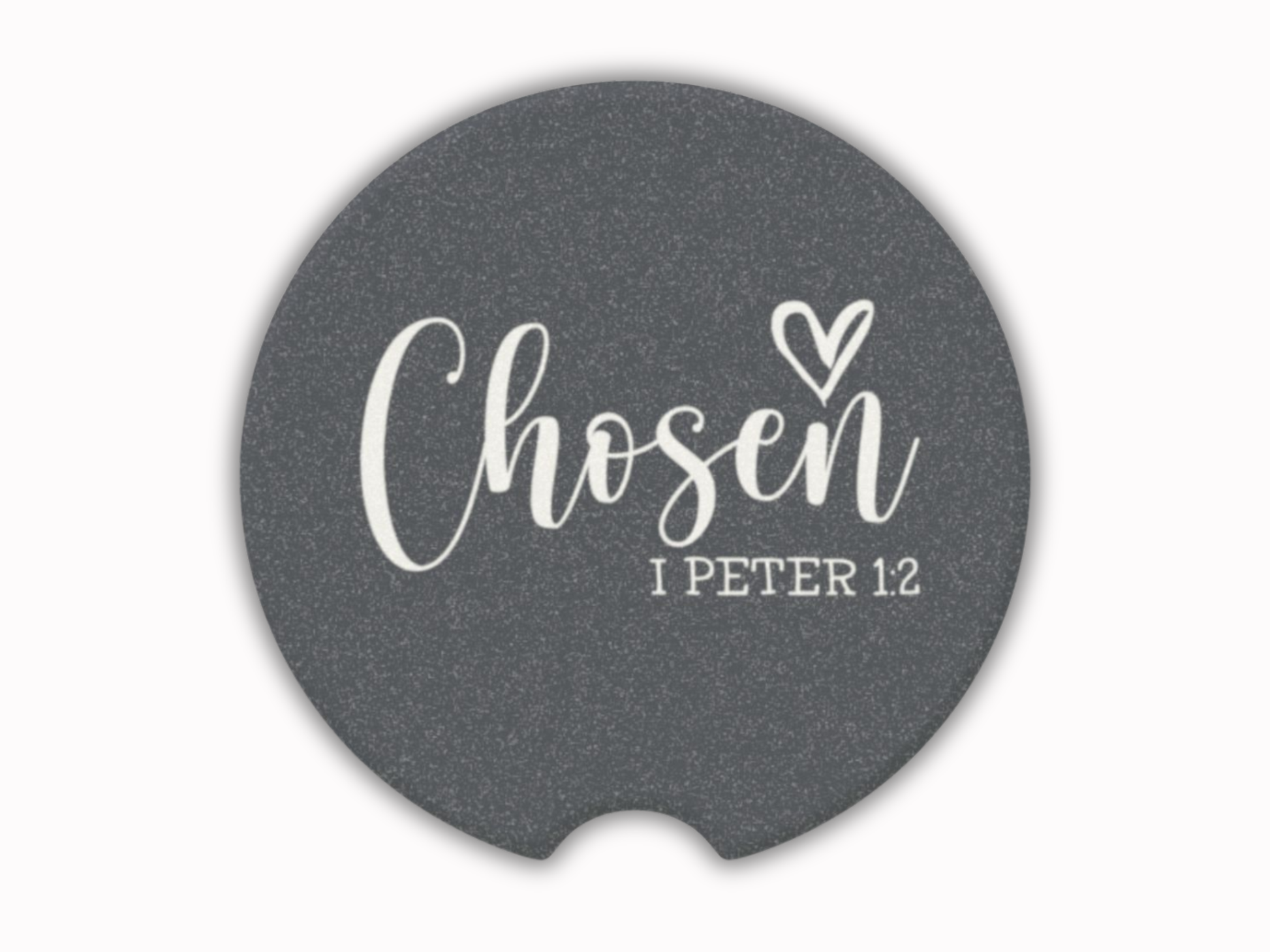 Navy coaster with 'Chosen I Peter 1:2' text on a white background
