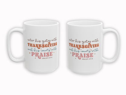 Two white mugs with inspirational text on a white background