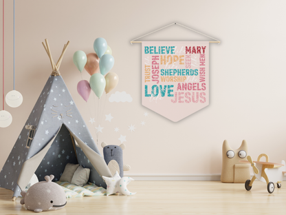 Children's room with a teepee, colorful balloons, and a motivational poster on the wall.
