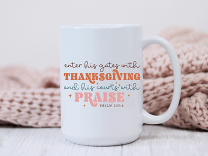 White mug with inspirational quote on a light background