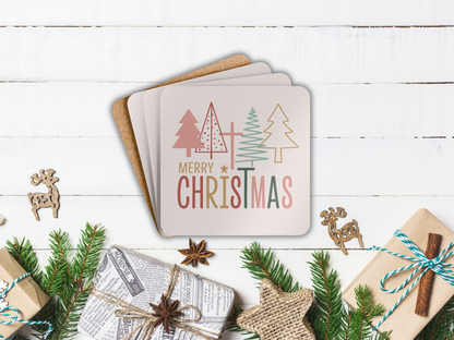 Stack of Christmas-themed cards with decorative elements on a wooden surface