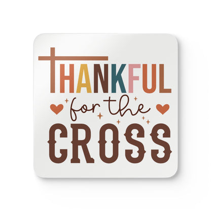Coaster with 'Thankful for the Cross' text on a white background